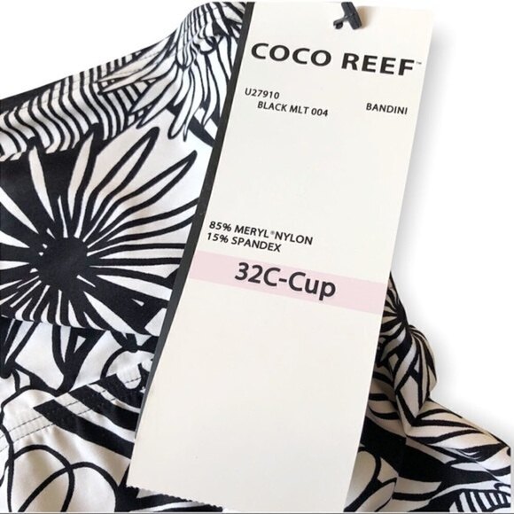 Coco Reef Tankini Swim Top 32C Black White Floral Bandeau - Picture 10 of 11